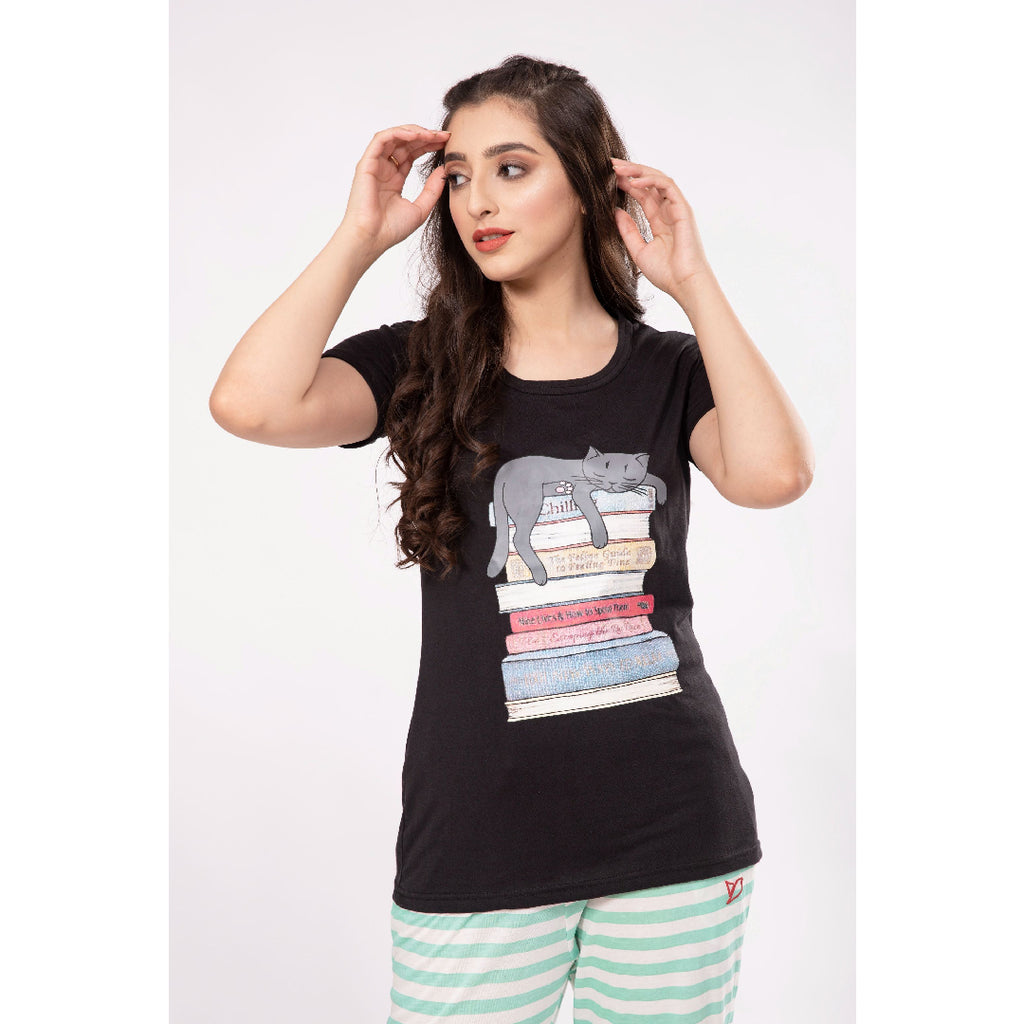 Lazy Cat Tee - Black Redpoll